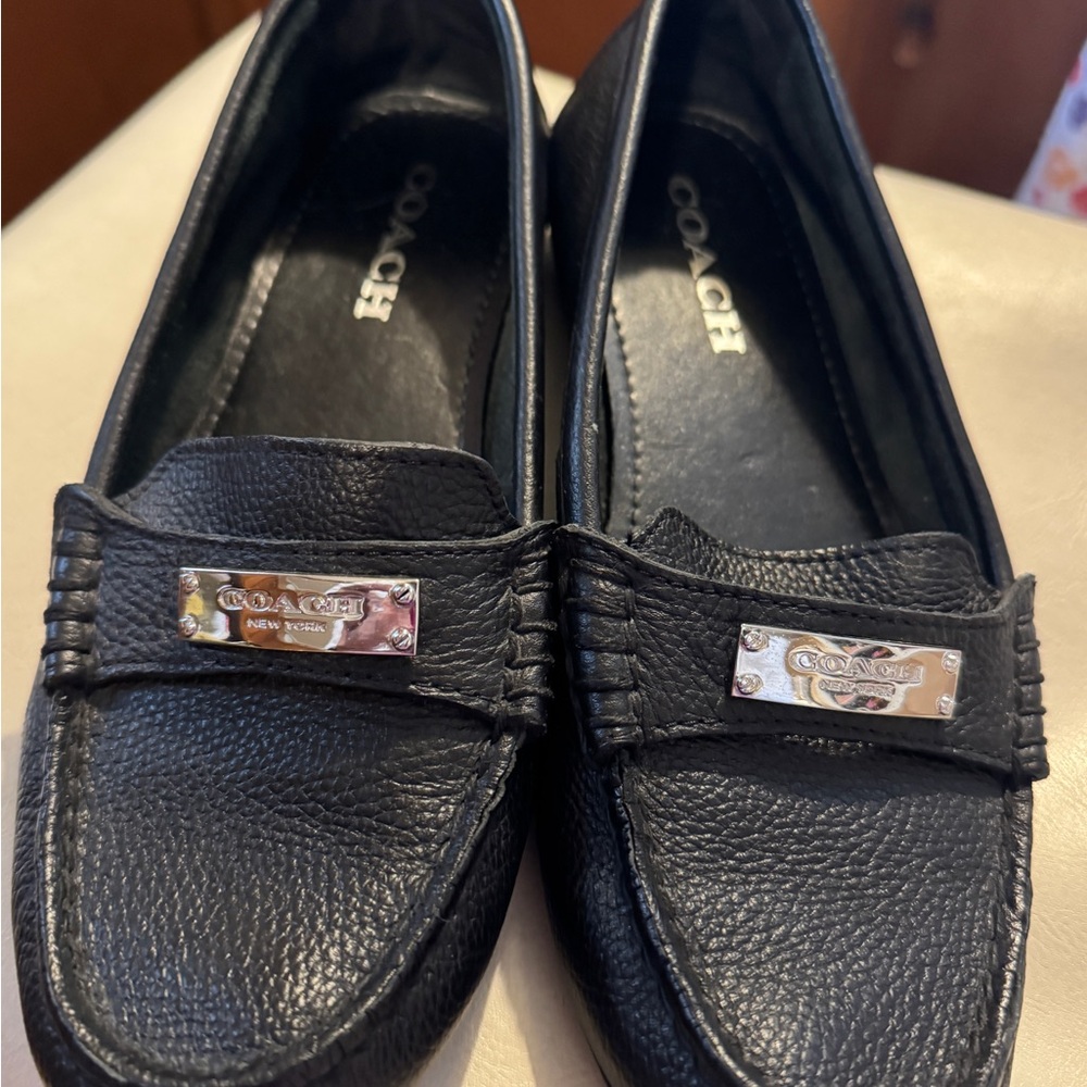 Coach Fredrica Black Pebbled Leather Slip-On Driving Shoes/Loafers Size 7.5